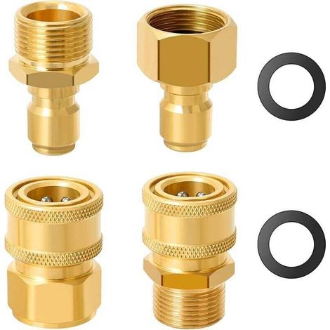 Satz mit 4 M22 14-mm-auf-3/8"-Schnellkupplungsadaptern für Hochdruckreiniger, 3/8"-auf-Schnellkupplungsanschluss für Hochdruckreinigerpistole, Schlauch und 5000-PSI-Pumpe