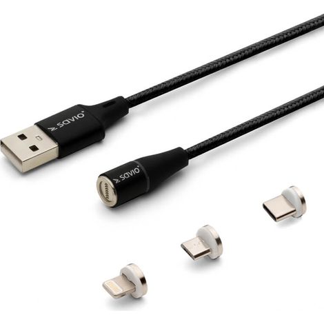 Savio CL-152 cable USB USB 2.0 1 m USB A USB C/Micro-USB B/Lightning Negro (1/2)