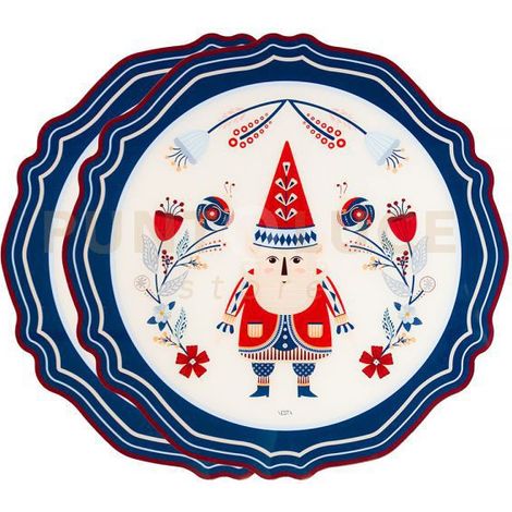 SET 2 SOTTOPIATTI BLU CHRISTMAS COLLECTION DISEGNO GNOMI