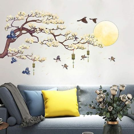 Adesivi murali dipinti a mano con albero di magnolia al tramonto per casa, soggiorno, studio, camera da letto - Sunny (1/5)