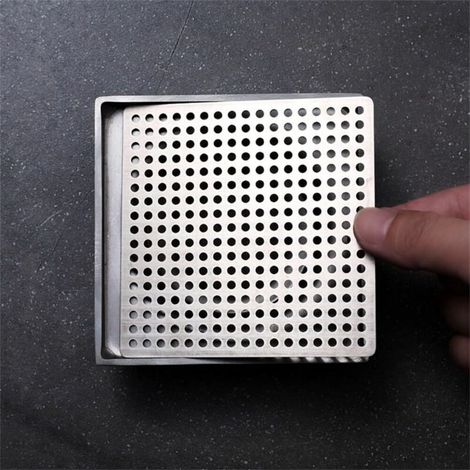 Stainless steel floor drain, square anti-odor cover, large shower drain, effective hair removal (9.2 cm) (1/5)