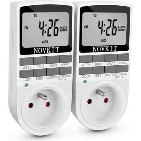 Minuterie de prise électrique et numérique, minuterie de prise numérique avec mode antivol et grand écran LCD, économie d'électricité (lot de 2) (1/4)