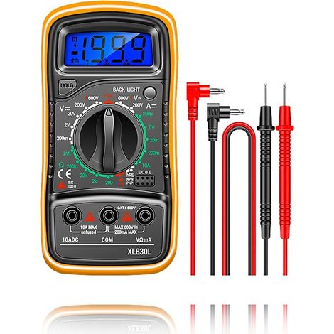 Multimètre numérique Voltmètre - Multimètre numérique - Voltmètre avec double fusible - Multimètre portable avec écran LCD Tension AC/DC/DC, résistance, continuité, fréquence (1/5)