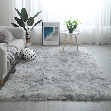 – Soft, non-slip shaggy rug 160x200 cm – Comfortable plush fibers – For living room, bedroom and hallway – Grey and white (1/5)