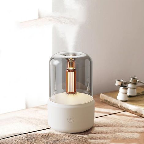 Lampe à bougie, diffuseur d'huiles essentielles à air froid, humidificateur d'air portable de bureau à brume fraîche, arrêt automatique, beige. (1/5)