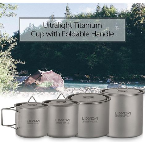 Ultraleichter Titanbecher für Outdoor-Aktivitäten, tragbar, ideal für Camping und Picknicks, mit klappbarem Griff, 300 ml / 3 Zoll