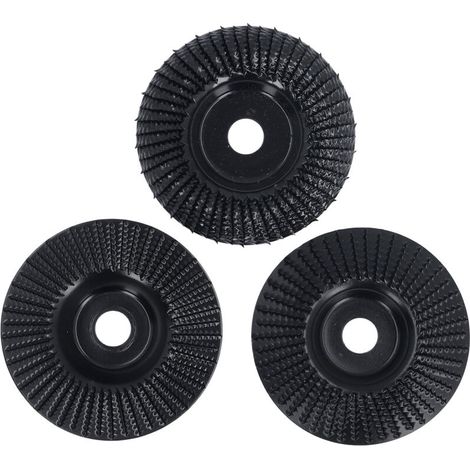 Juego de 3 muelas abrasivas de madera negra, 100 mm de diámetro, 16 mm de espesor interior, discos de tallado planos y angulares. -Crezuo