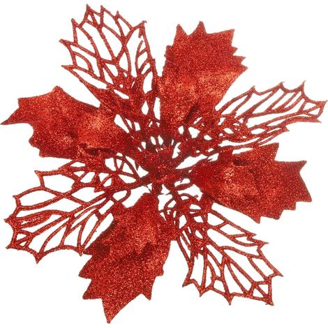 Juego de 12 adornos para árbol de Navidad, flores artificiales brillantes, colores vivos, decoración navideña y para bodas. (1/5)
