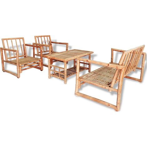 Maison Exclusive - 4-tlg. Garten-Lounge-Set mit Auflagen Bambus