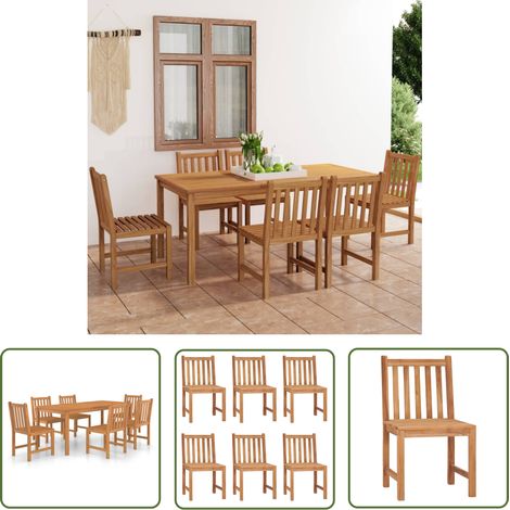 The Living Store Ensemble à manger de jardin 7 pcs Bois de teck solide - Meubles De Jardin - Salon De Jardin - Table De Jardin - Chaises De Jardin - Teck (1/5)