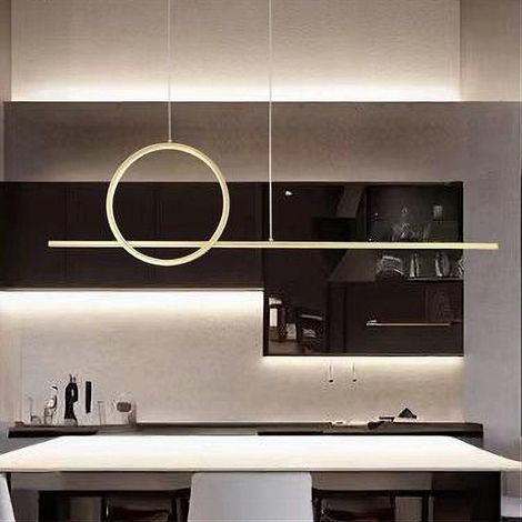 TrAdE Shop Traesio - Lampadario A Sospensione Led 48w Design Cerchio Linea Oro Ip20 Cucina Luce 6500k 33566 - (1/3)