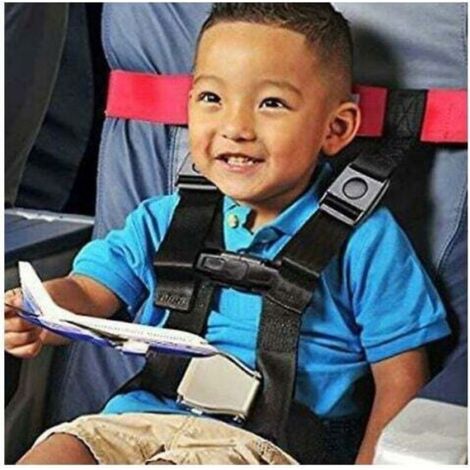 Harnais de sécurité pour enfants en avion – Ceinture réglable 22-36 cm – Convient pour enfants de 1 à 4 ans – Polyester noir extens (1/4)