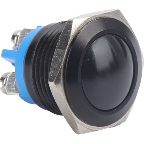 Bouton poussoir métal 16mm noir, interrupteur à impulsion auto-réinitialisation, pédale de commande à vis, alimentation 220V, bouton de commande entièrement oxydé (1/5)