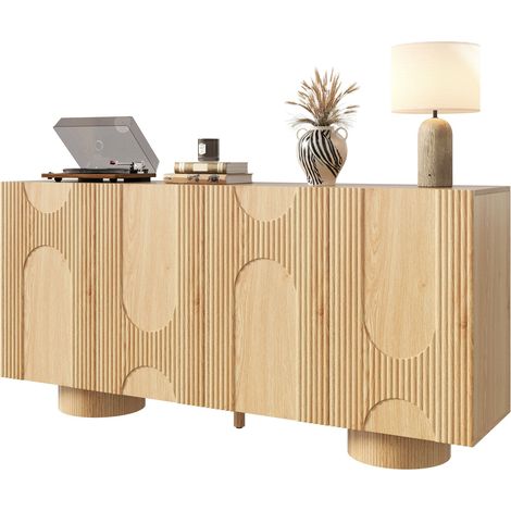 Buffet 160x38.5x76cm à 4 portes, armoire à chaussures pour entrée, étagères réglables, aspect bois, rangement polyvalent (1/5)