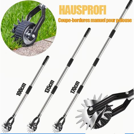 HAUSPROFI Coupe Bordure Manuel, avec Manche Ergonomique Amélioré, Tube Inox 3 Parties Réglable (97,5/135/172 cm), Lame en Acier 50Mn Haute Qualité, Poignée en acier inoxydable, Pour trottoirs et jardi (1/5)