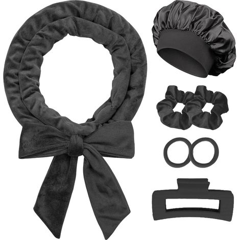 Ensemble de 7 pièces comprenant un fer à friser sans chaleur et un bandeau, fer à friser doux pour la nuit, convient à tous les types de cheveux, noir. (1/5)