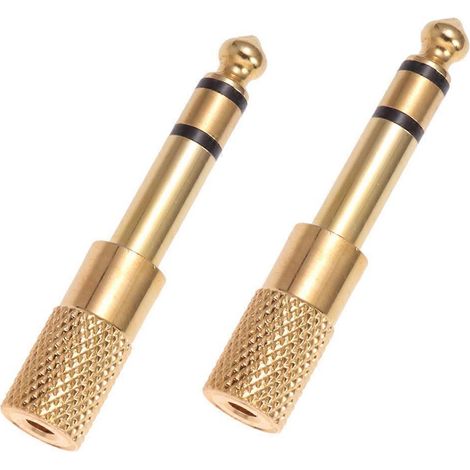 Deux adaptateurs métalliques pour casque audio, mâle 6,35 mm vers femelle 3,5 mm, convertisseur de prise audio stéréo plaqué or et de jack. (1/5)