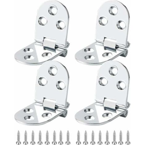 Charnières en acier inoxydable 4 pièces, charnière de meuble en laiton pour table pliante, charnière de meuble, charnière pour armoire, table, table pliante, arrondie, avec vis (argent) (1/4)