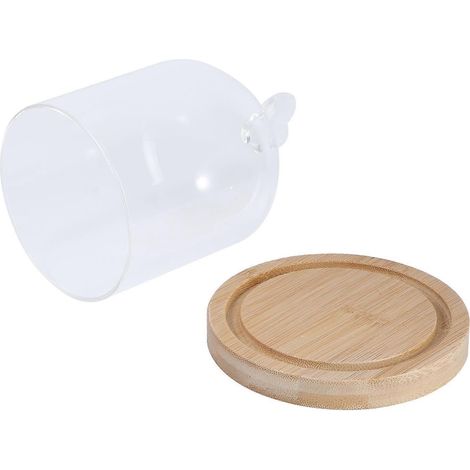 Cloche de présentation en verre pour plantes miniatures, petite cloche en verre, socle en bois, présentoir pour verres à liqueur, couvercle en verre pour fleurs (1/5)