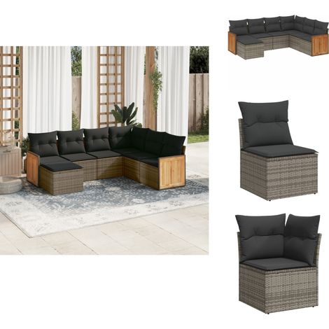 Salon de jardin avec coussins 7 pcs gris résine tressée - Ensemble Salon De Jardin - Meuble Extérieur - Salon De Jardin Pliable - Mobilier De Jardin - Chaise Longue (1/5)