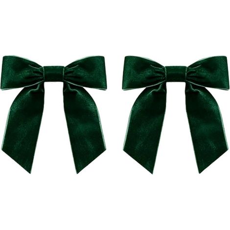2 Pièces velours Noël nœuds décoratifs, suspendu décoration murale, pour cime de sapin fond de cérémonie de mariage,Atrovirens (1/5)