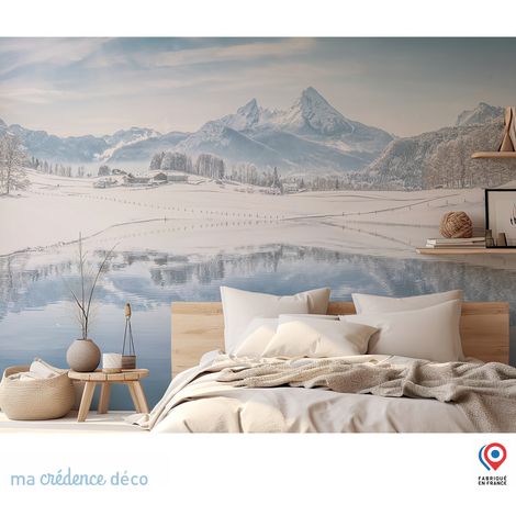 Papier peint : Lac de montagne enneigé - Intissé - L.300 x H.280 cm (1/5)