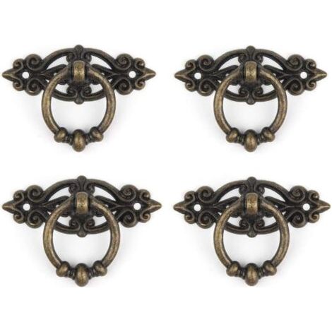 BUNTHAUS Lot de 4 poignées de tirage vintage, poignées rétro en alliage de zinc antique pour armoire, tiroir, porte, armoire, placard (1/3)