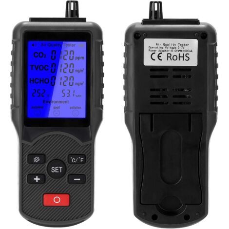 Moniteur de qualité de l'air Analyseur, Compteur de CO2, Multifonctionnel TVOC, Dispositif de mesure de la température et de l'humidité, Détecteur de Formaldéhyde Intérieur, Testeur (1/5)