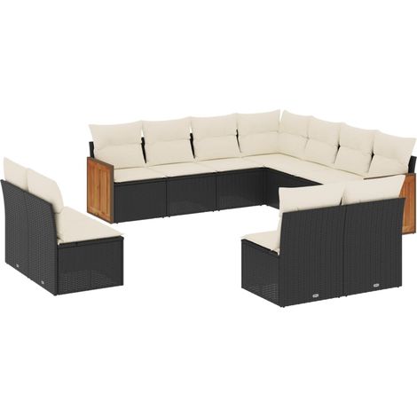 Salon de jardin 11 pcs avec coussins noir résine tressée (1/5)