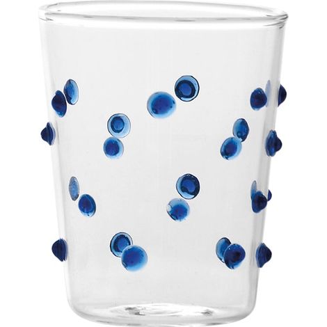 Zafferano Lot de 6 Verres Party Tumbler Junior en Verre Borosilicaté Bleu avec Décoration à Pois Faits à la Main, Résistants aux Chocs Thermiques