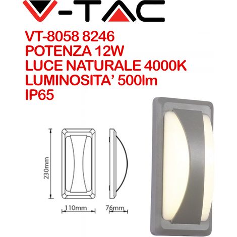 V-TAC VT-8058 LAMPADA LED DA MURO 12W WALL LIGHT DA ESTERNO IP65 - SKU 8245 / 8246 / 8247 - Colore Luce: Bianco Naturale (1/5)