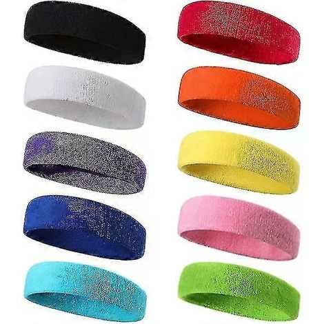 Lot de 10 bandeaux de sport pour hommes et femmes, bandeau anti-transpiration, élastique à cheveux non (1/3)