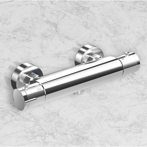 Mitigeur de douche thermostatique rond à fixer au mur avec robinet anti-brûlure pour eau chaude et froide à température constante Chromé (1/5)