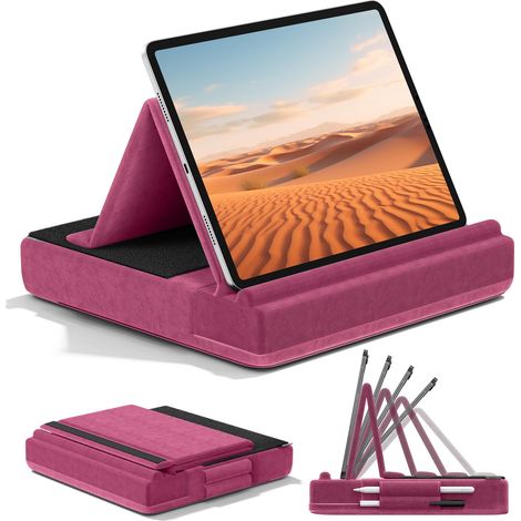 Coussin de Support pour Tablette à Angle Réglable, Pliable, avec Support de Stylet pour iPad Pro 12,9 11 Air Mini, Téléphones, Livres - Violet (1/5)