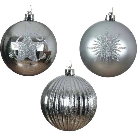 PALLINA DI NATALE ARGENTO 10 CM FANTASIA ASSORTITA