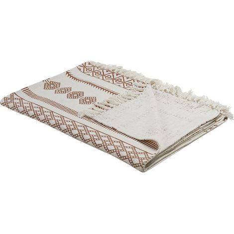 Couvre-Lit en Coton Beige et Marron à Motif Géométrique de Style Rustique Boho Très Doux Jorhat