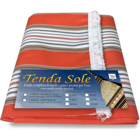 TENDA Sole da ESTERNO Giardino BALCONE Righino ARANCIO Confezionata Cm. 140x250