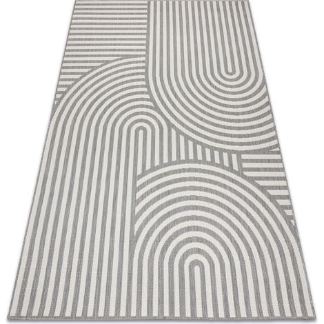 SISAL FLAT STRING RUG 49376637 Circles stripes gray / cream grey 200x290 cm