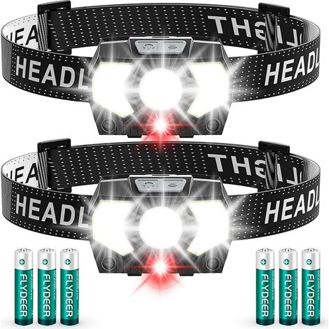 Linterna frontal LED (2 unidades/1 unidad), potente linterna frontal de alto lumen, pilas incluidas, múltiples modos de iluminación, resistente al agua IPX5 para acampar, correr y pescar. (1/5)