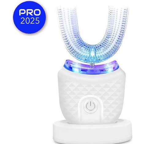 Spazzolino intelligente - Spazzolino a forma di U - Spazzolino elettrico automatico - Sbiancamento e pulizia dei denti - Senza mani - Luce UV e blu - Rotazione a 360° - 4 modalità - Impermeabile - Sbi