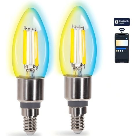 Lot de 2 ampoules connectées Aigostar C35 E14 4,5 W à température de couleur réglable, Bluetooth Mesh, ampoules bougies avec verre dégradé + télécommande (1/2)