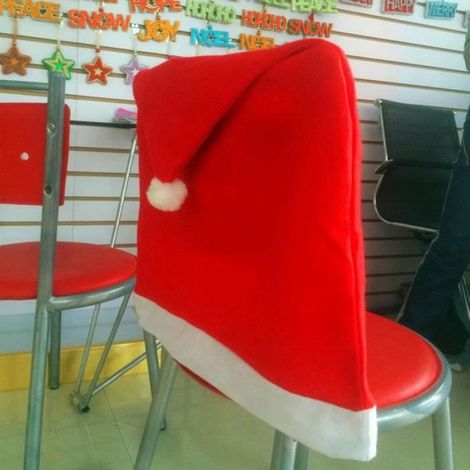 Housse De Chaise Noel - Chapeau Pere Noël Rouge - Pour Decoration De Repas Festif - Lot De 10 (1/4)