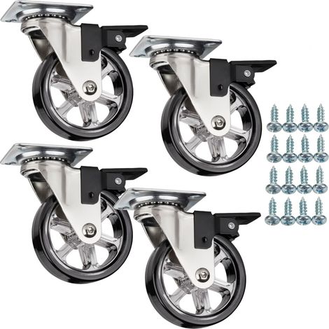 SOTECH 4 Stück Möbelrollen RAPID Ø 75 mm schwarz mit Bremse (Feststeller) inkl. Schraubenset Belastbarkeit bis 140 kg (35 kg pro Transportrolle) (1/5)