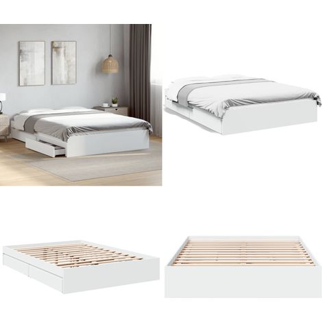 Bettgestell mit Schubladen Weiß 140x200 cm Holzwerkstoff - Bettesrahmen - Doppelbett - Holzbettwäsche - Weißer Rahmen - Schrankbett - Home & Living (1/5)