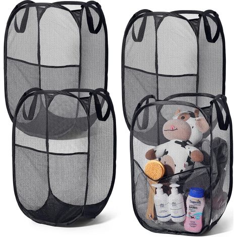 Lot de 4 paniers à linge Pop Up paniers à linge en maille paniers à linge pliables avec poche latérale panier à linge pliable sac à linge pliable avec poignées pour voyage chambre d'enfant collège dor (1/5)