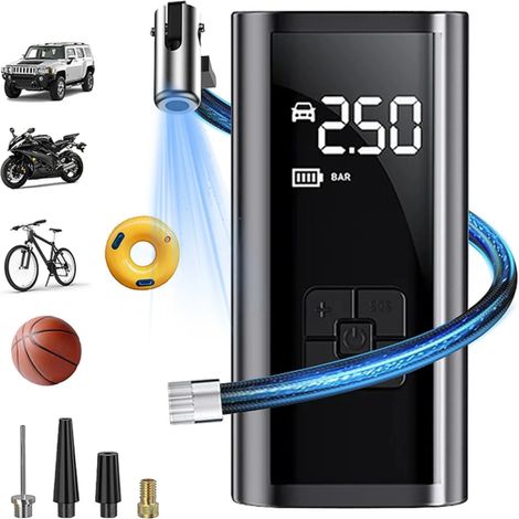 Accessoires auto, compresseur d'air portable pour le gonflage des pneus, pompe à air automatique sans fil 150 PSI pour pneus de voiture, batterie 6000 mAh 12 V CC