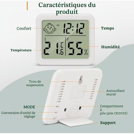 Termometre Maison LCD Thermomètre Hygromètre Interieur Numérique Température Humidité pour Salon entrepôt Chambre de bébé Vestiaire (1/4)