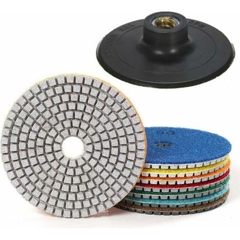 Set mit 7 Diamantpolierpads (10 cm Durchmesser) – Körnungen 50 bis 3000 – Für Granit, Beton, Marmor – Strapazierfähiger Nylon-Klettverschluss (1/5)