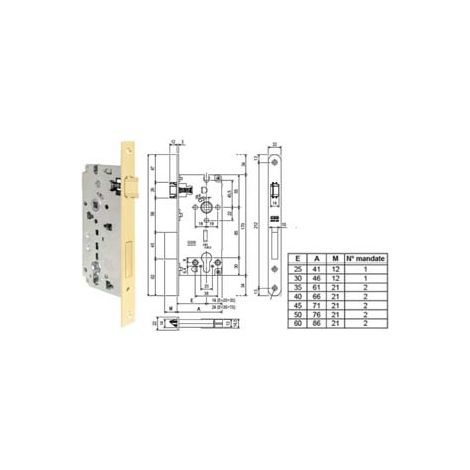 SERRATURA CON FORO CILINDRO SICUREZZA 2.0 BORDO QUADRO OTTONATO LUC.- - mm.40 (B80852.40.03) - 1 pezzi AGB