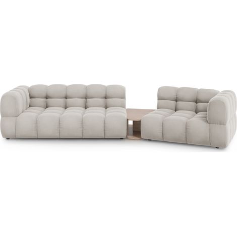 Canapé modulable droit 3 places en velours beige clair (1/5)